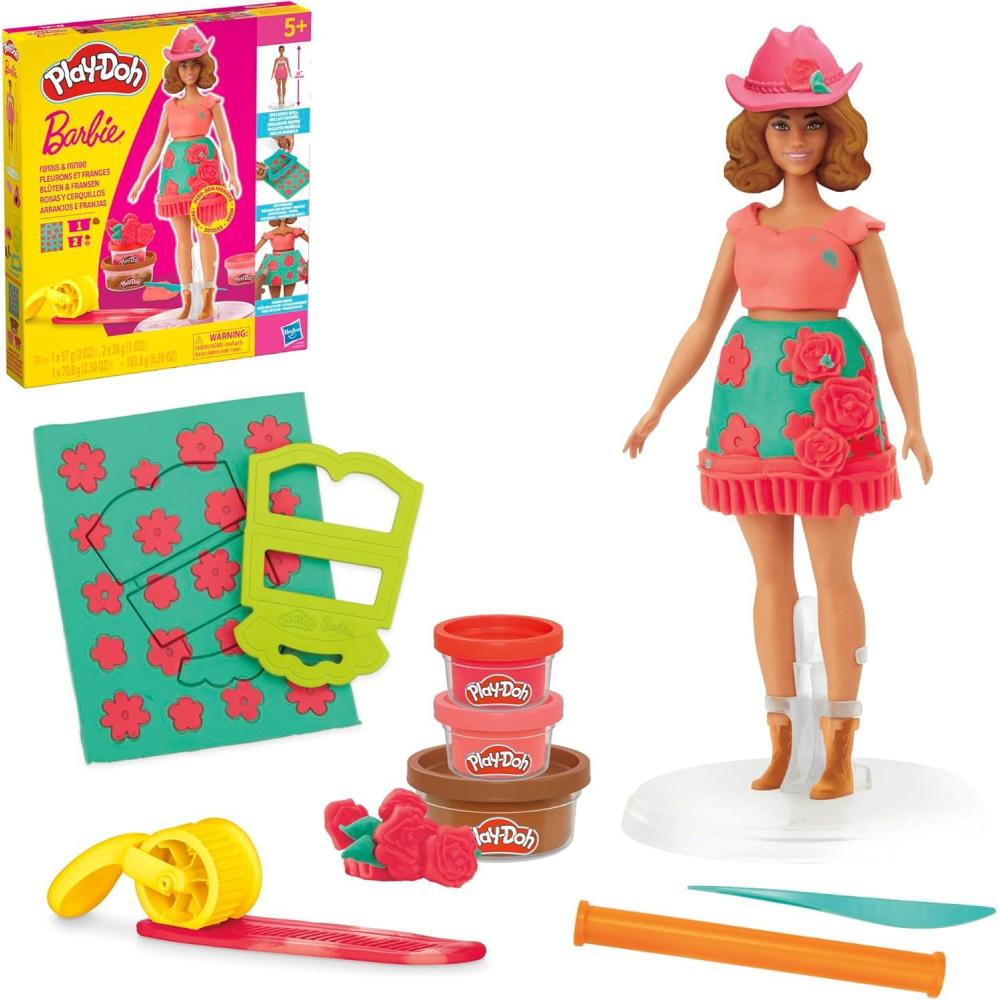 imagePlayDoh Barbie Florals and Fringe Set Make Doll Clothes with Modeling Compound ampamp 9 Fashion Accessories Arts ampamp Crafts for Girls ampamp Boys 5