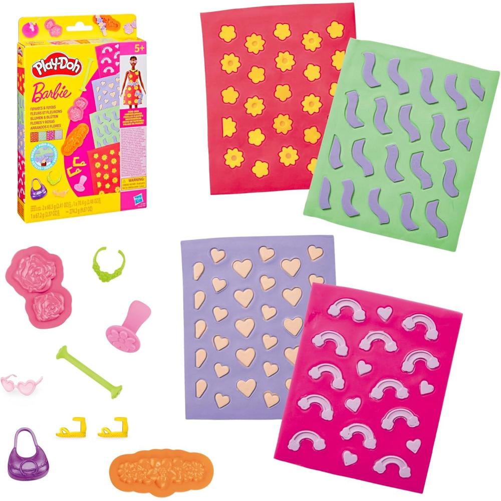 imagePlayDoh Barbie Sparkles and Gems Accessory Pack 4 Refill Pattern Sheets of Modeling Compound 8 Fashion Accessories Kids Arts and Crafts for Ages 5Flowers  Florals