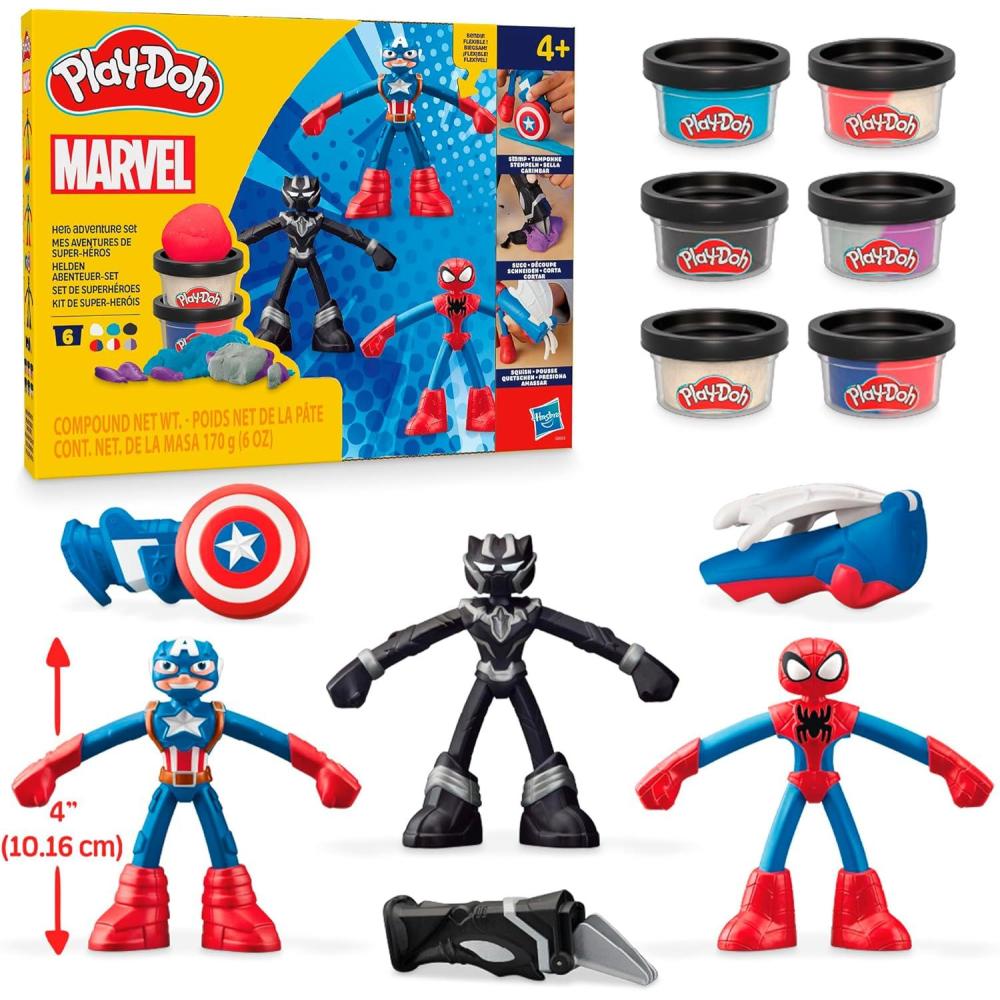 imagePlayDoh Marvel Hero Adventure Playset 3 Marvel Action Figures with Wearable Tools Black Panther Captain America ampamp SpiderMan Imagination Toys for Boys and Girls Ages 4 and UpHero Adventure Marvel Set