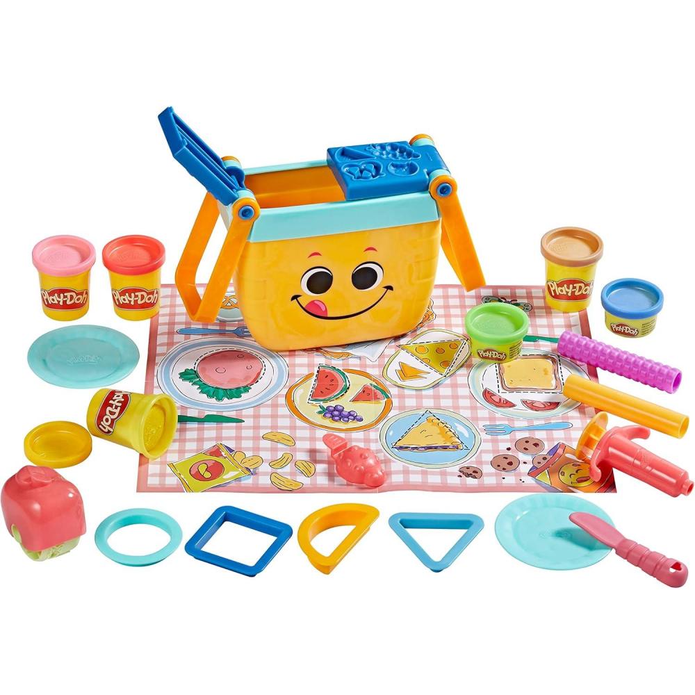 imagePlayDoh Picnic Shapes Starter Set Preschool Toys for 3 Year Old Girls ampamp Boys Play Food 12 Tools ampamp 6 Modeling Compound Colors