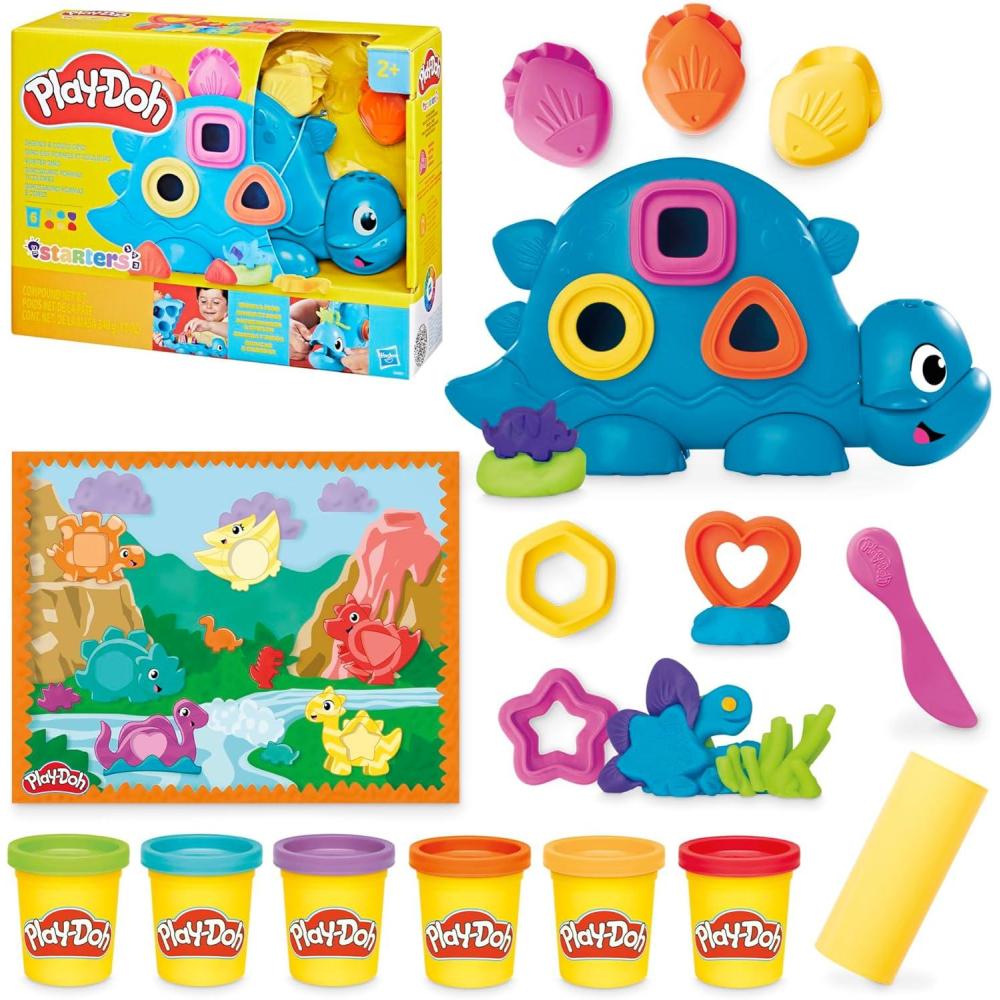 imagePlayDoh Shapes ampamp Colors Dino Starter Set Tactile Sensory Play Dinosaur Toys for Kids 11 Accessories Back to School Gifts Ages 2