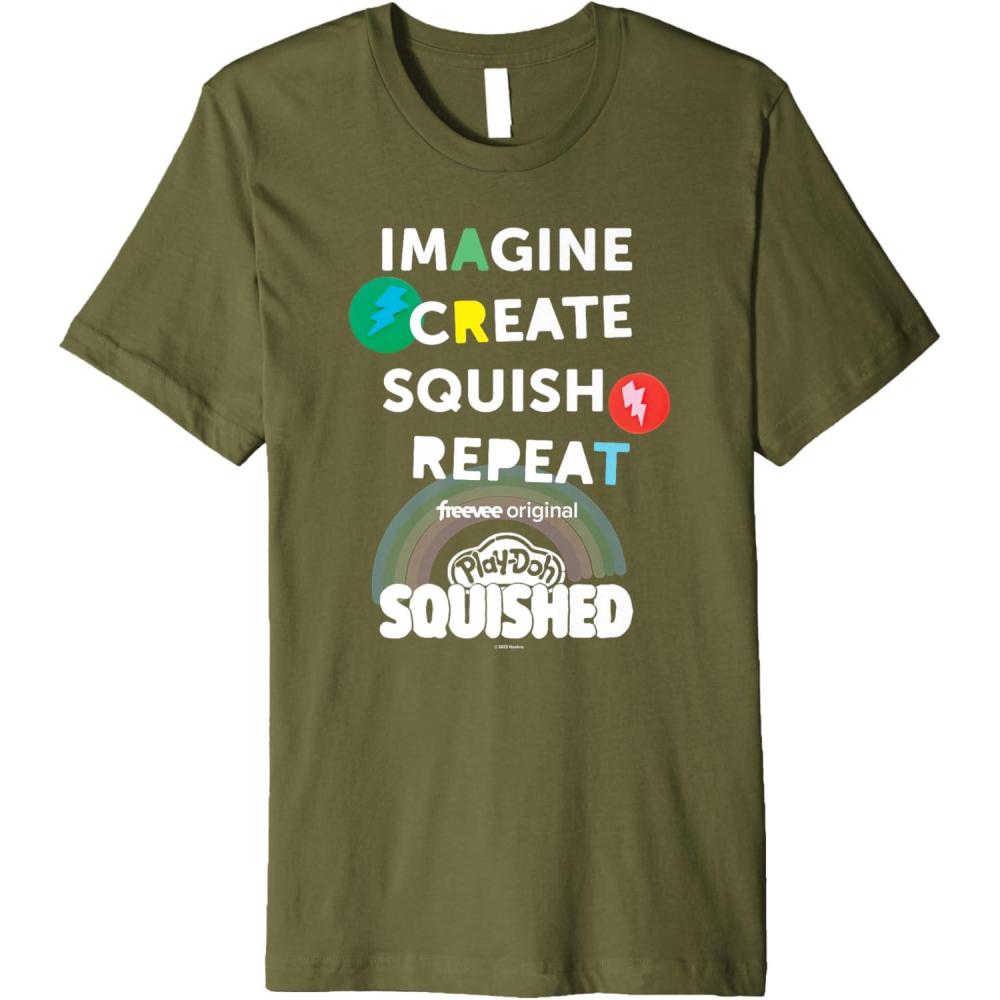 imagePlayDoh Squished Imagine Create Repeat Rainbow Stack Logo Premium TShirtOlive Green