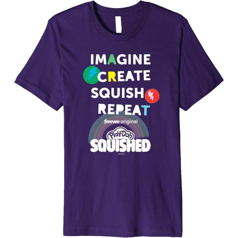 imagePlayDoh Squished Imagine Create Repeat Rainbow Stack Logo Premium TShirtPurple