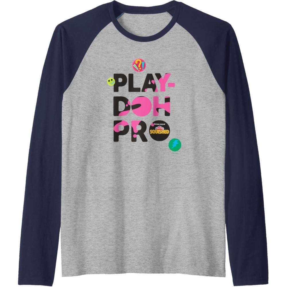 imagePlayDoh Squished Pro Center Bold Filled Logo Raglan Baseball TeeNavy BlueAthletic Heather