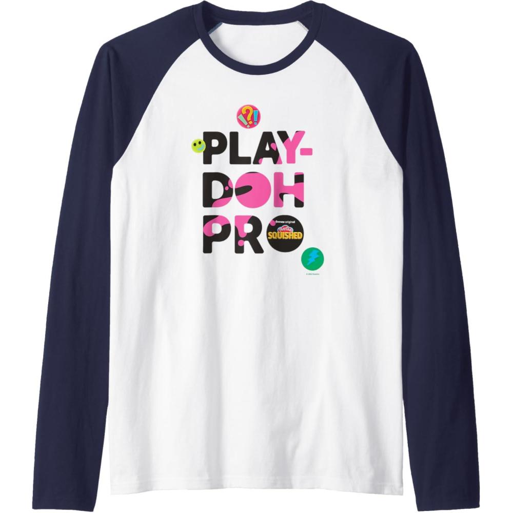 imagePlayDoh Squished Pro Center Bold Filled Logo Raglan Baseball TeeNavy BlueWhite