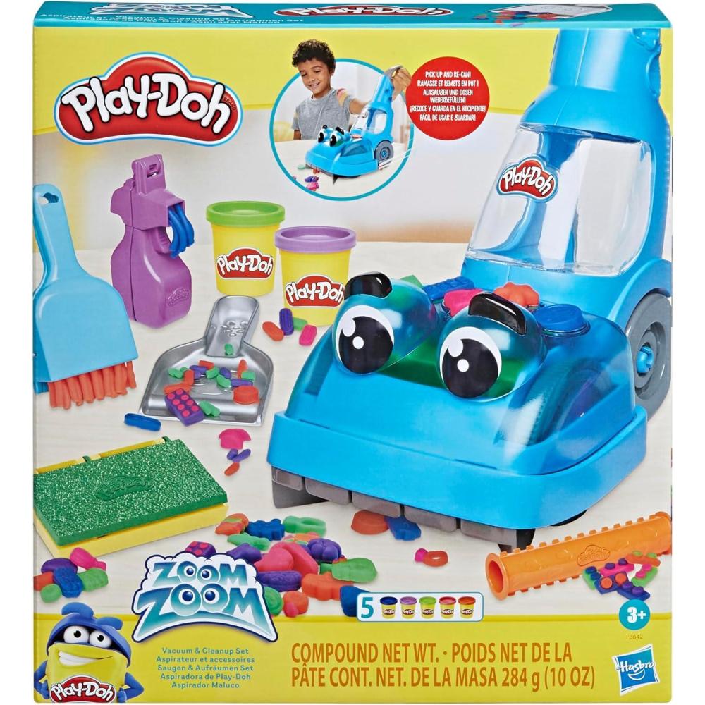 imagePlayDoh Zoom Zoom Vacuum Cleaner Toy 6 Accessories ampamp 5 Cans of Assort Colors Cleaning Toys for Kids Back to School Classroom Supplies Preschool Toys Ages 3