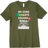 Play-Doh Squished Imagine Create Repeat Rainbow Stack Logo Premium T-Shirt(Olive Green)