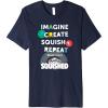 Play-Doh Squished Imagine Create Repeat Rainbow Stack Logo Premium T-Shirt(Navy Blue)