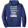 Play-Doh Squished Imagine Create Repeat Rainbow Stack Logo Pullover Hoodie(Navy Blue)
