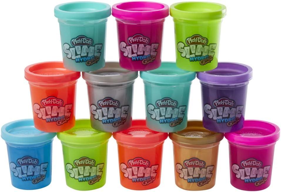 imagePlayDoh Slime HydroGlitz 12 Multipack of Assorted Metallic Colors for Kids 3 Years and Up Slippery and Smooth Texture NonToxic