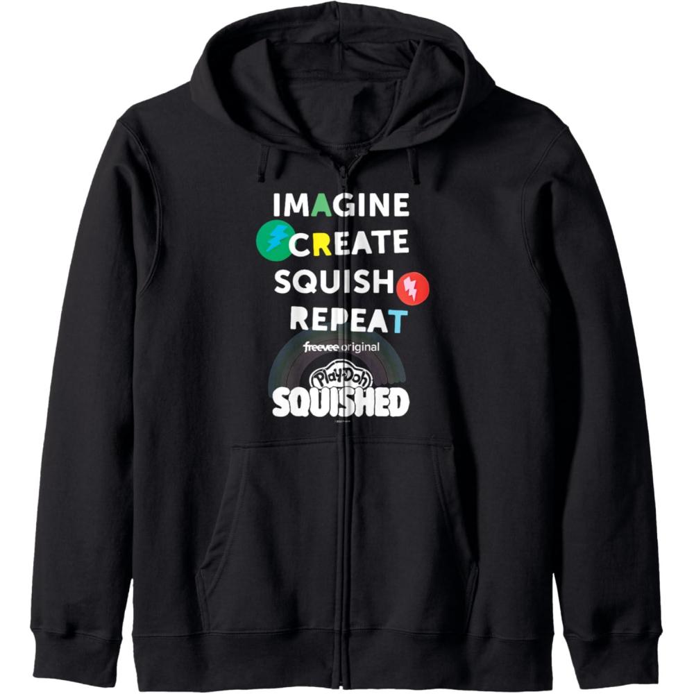 imagePlayDoh Squished Imagine Create Repeat Rainbow Stack Logo Zip HoodieBlack
