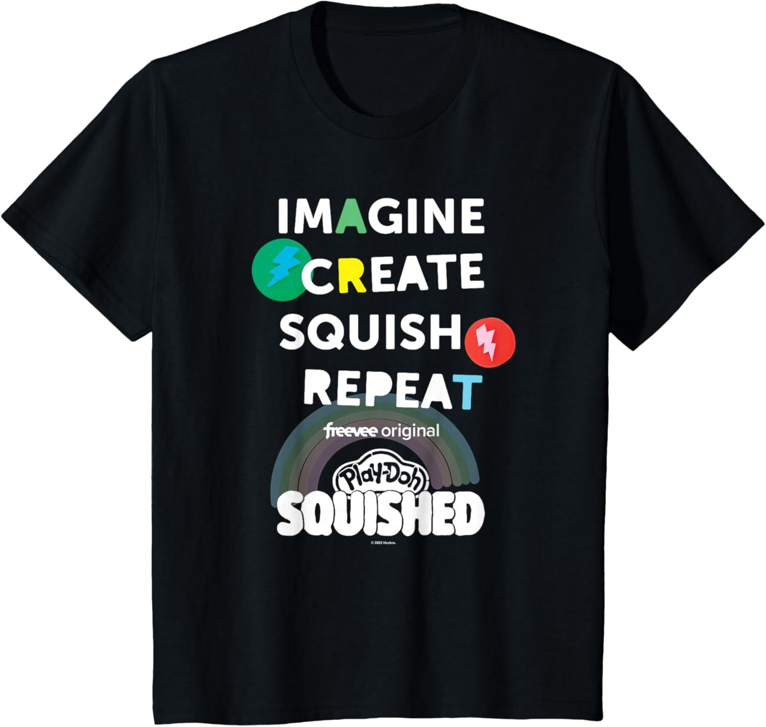 imagePlayDoh Squished Imagine Create Repeat Rainbow Stack Logo TShirtBlack