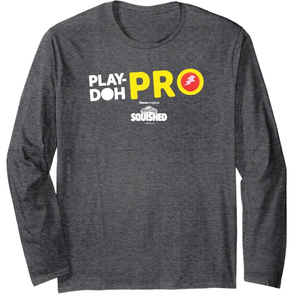 imagePlayDoh Squished Center PlayDoh Pro Bold Lightning Logo Long Sleeve TShirtDark Heather Grey