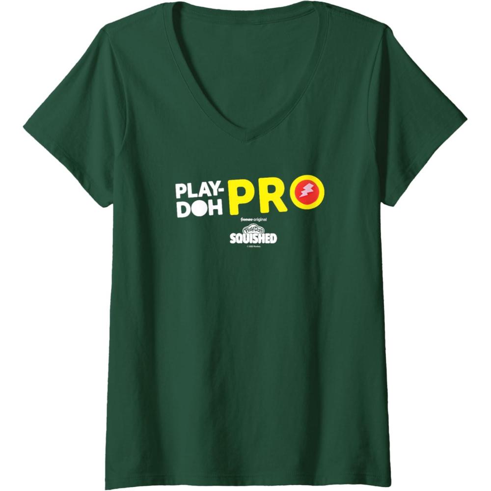 imagePlayDoh Squished Center PlayDoh Pro Bold Lightning Logo VNeck TShirtDark Green