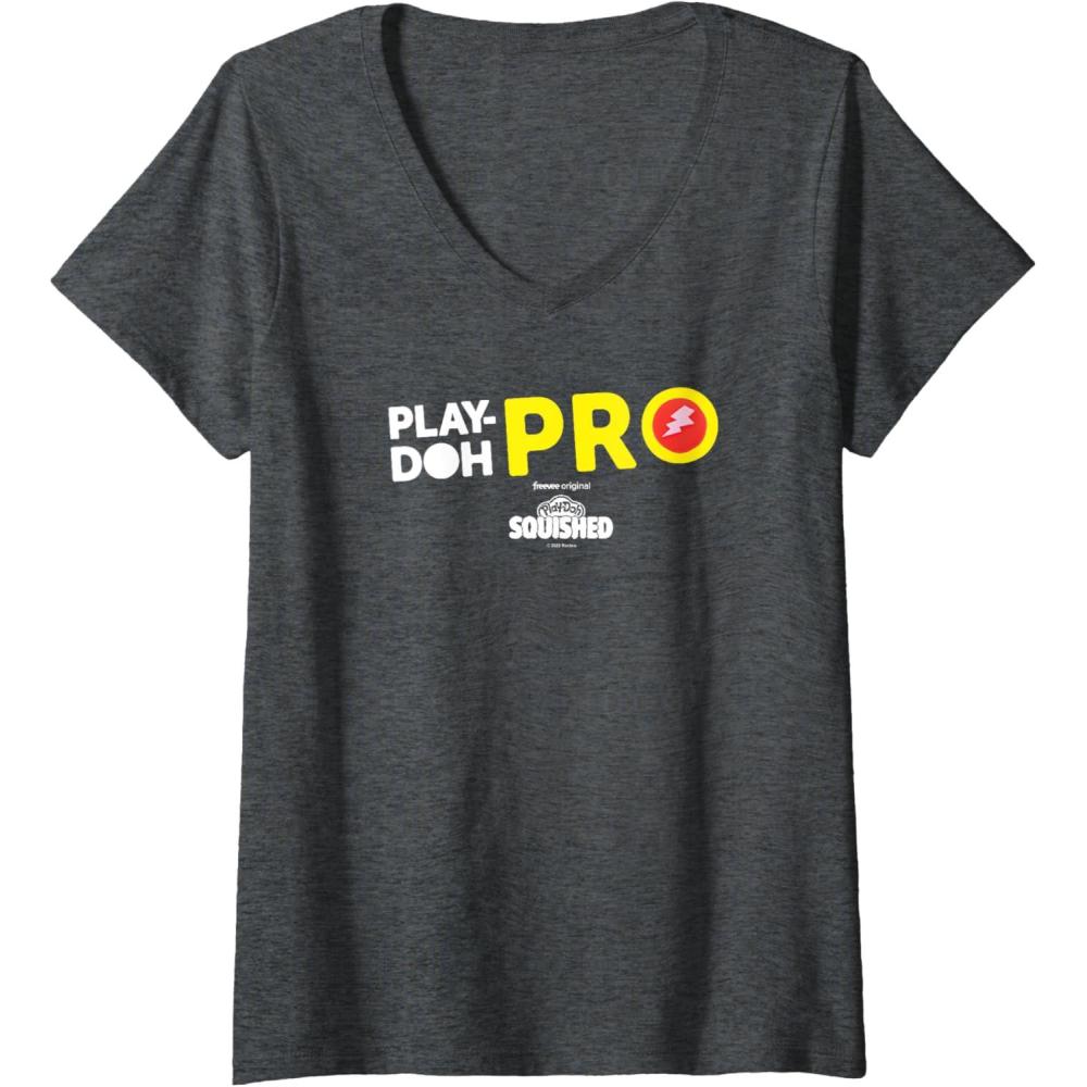 imagePlayDoh Squished Center PlayDoh Pro Bold Lightning Logo VNeck TShirtDark Heather Grey