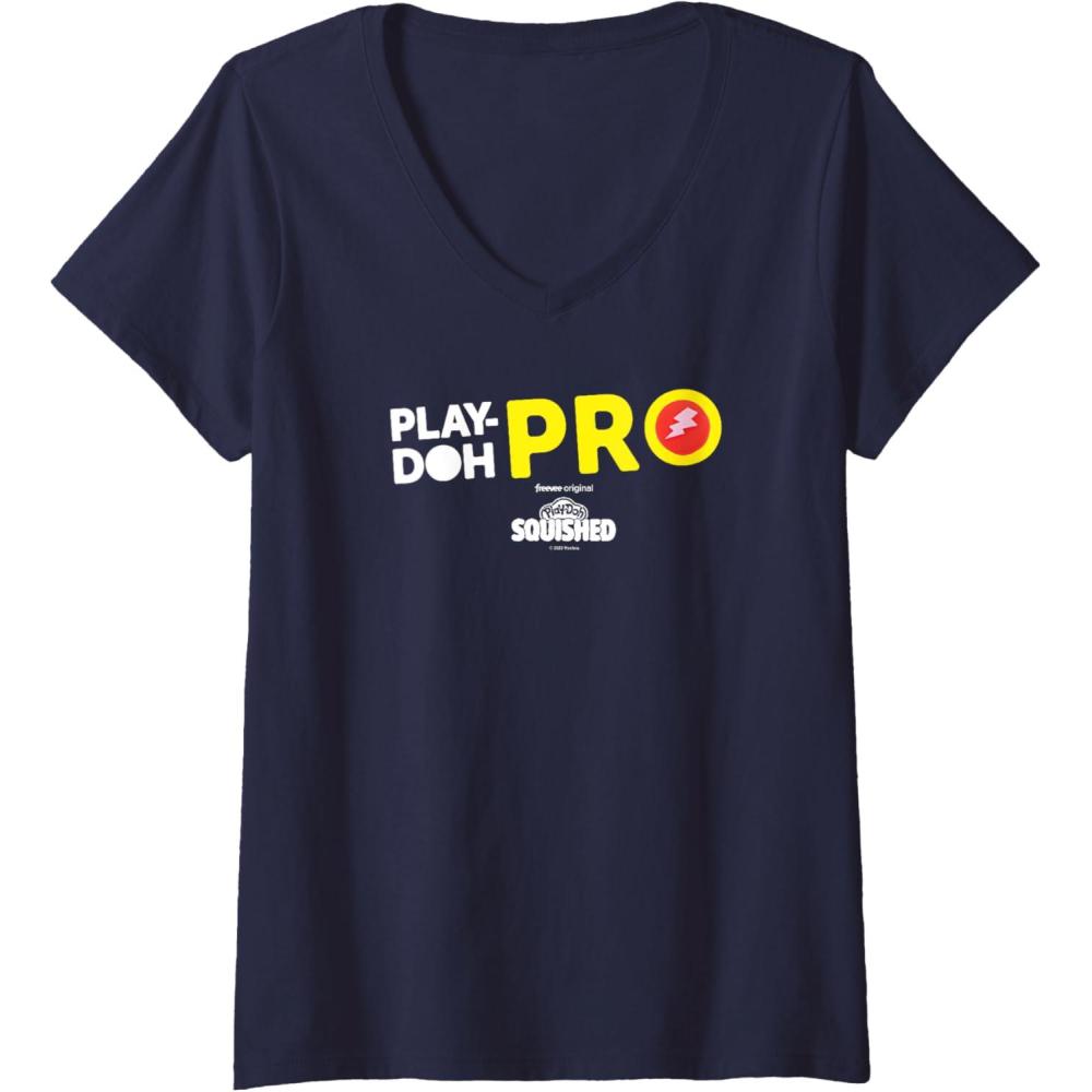 imagePlayDoh Squished Center PlayDoh Pro Bold Lightning Logo VNeck TShirtNavy Blue