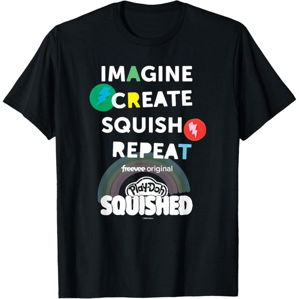 imagePlayDoh Squished Imagine Create Repeat Rainbow Stack Logo TShirtBlack