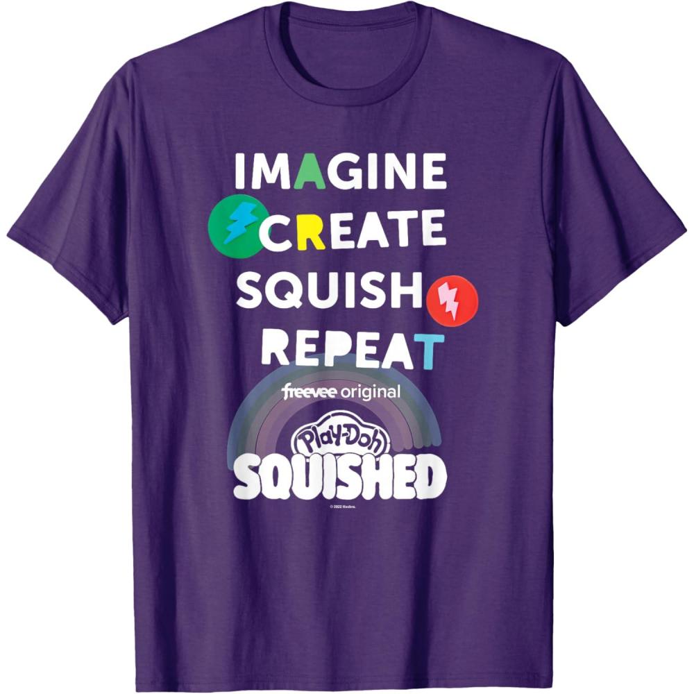 imagePlayDoh Squished Imagine Create Repeat Rainbow Stack Logo TShirtPurple