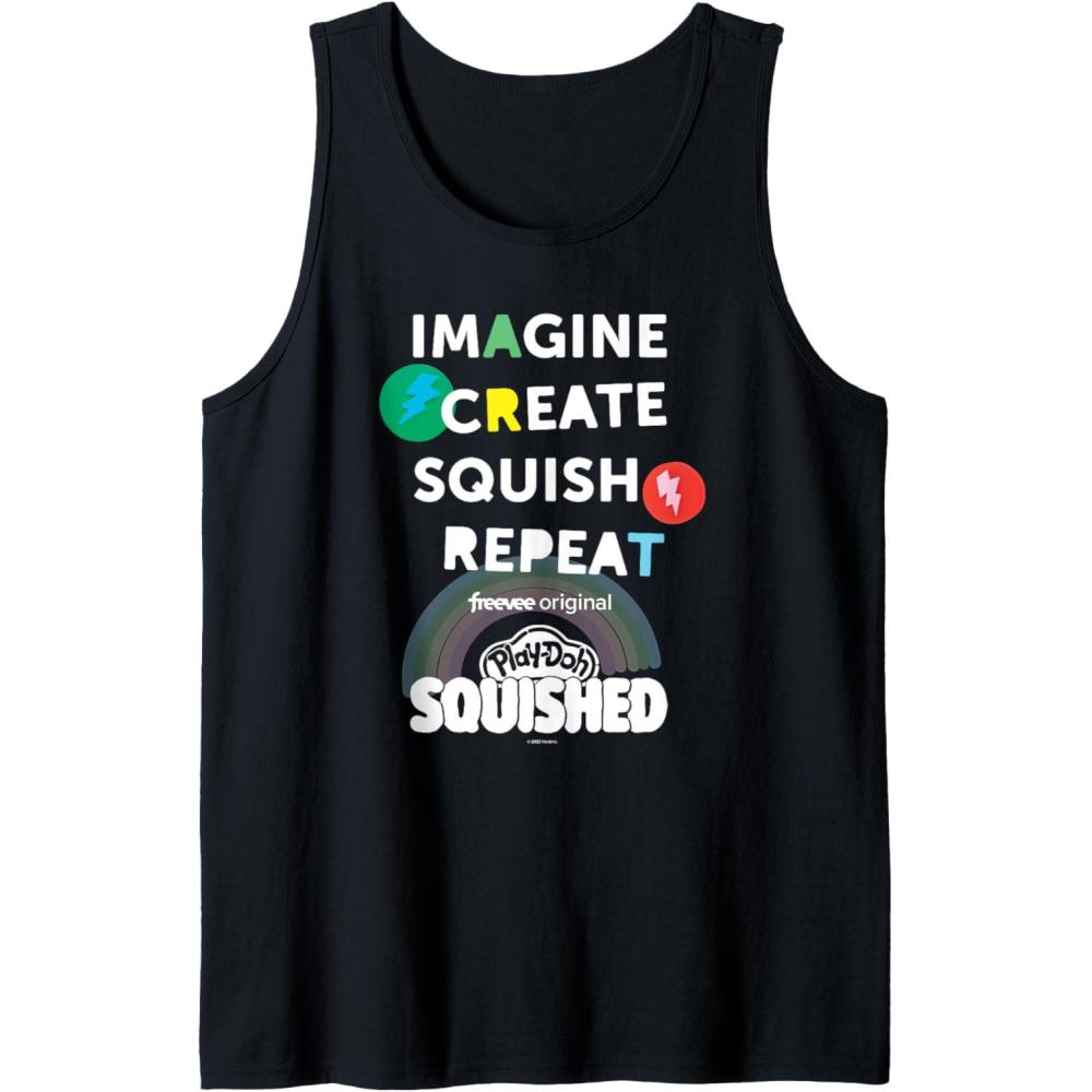 imagePlayDoh Squished Imagine Create Repeat Rainbow Stack Logo Tank TopBlack