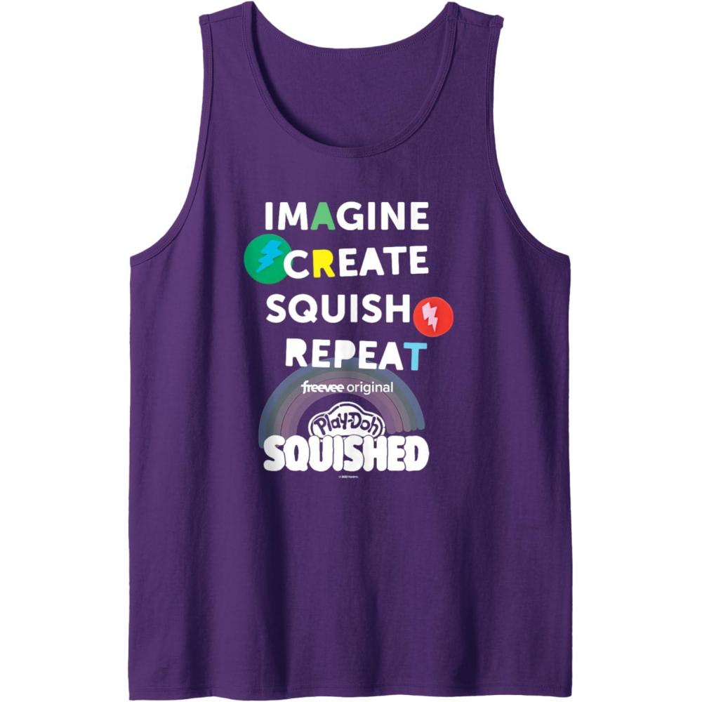 imagePlayDoh Squished Imagine Create Repeat Rainbow Stack Logo Tank TopPurple