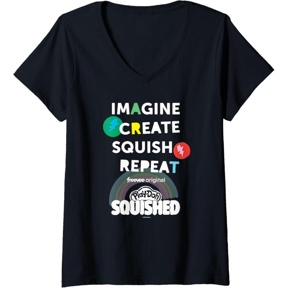 imagePlayDoh Squished Imagine Create Repeat Rainbow Stack Logo VNeck TShirtBlack