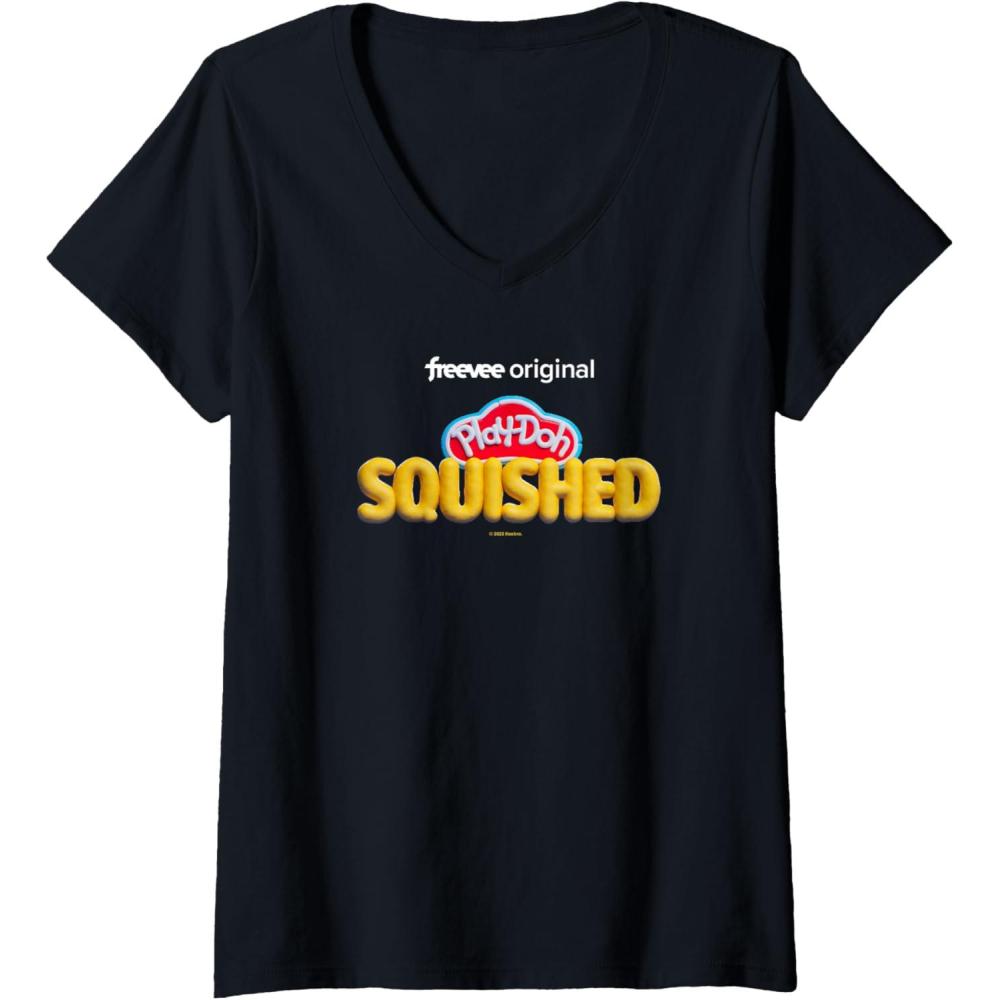 imagePlayDoh Squished Retro Classic Dough Logo VNeck TShirtBlack