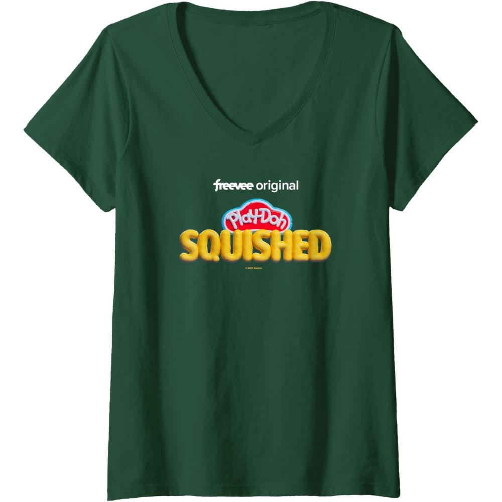 imagePlayDoh Squished Retro Classic Dough Logo VNeck TShirtDark Green