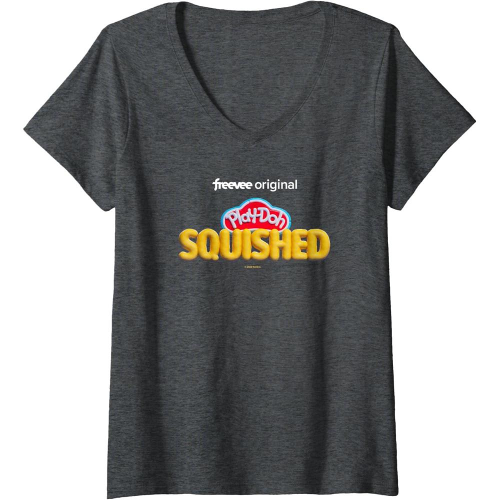 imagePlayDoh Squished Retro Classic Dough Logo VNeck TShirtDark Heather Grey