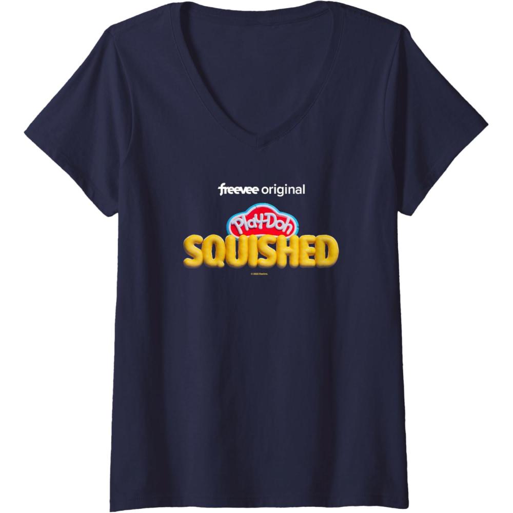 imagePlayDoh Squished Retro Classic Dough Logo VNeck TShirtNavy Blue