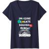 Play-Doh Squished Imagine Create Repeat Rainbow Stack Logo V-Neck T-Shirt(Navy Blue)