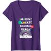 Play-Doh Squished Imagine Create Repeat Rainbow Stack Logo V-Neck T-Shirt(Purple)