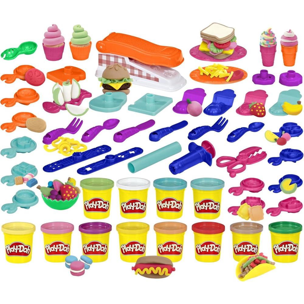 imagePlayDoh Kitchen Creations Fun Factory Playset Arts and Crafts Toy for Kids 3 Years and Up with 12 Cans and 42 Tools Amazon Exclusive